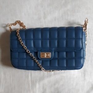 Blue Quilted Faux Leather Convertible Bag